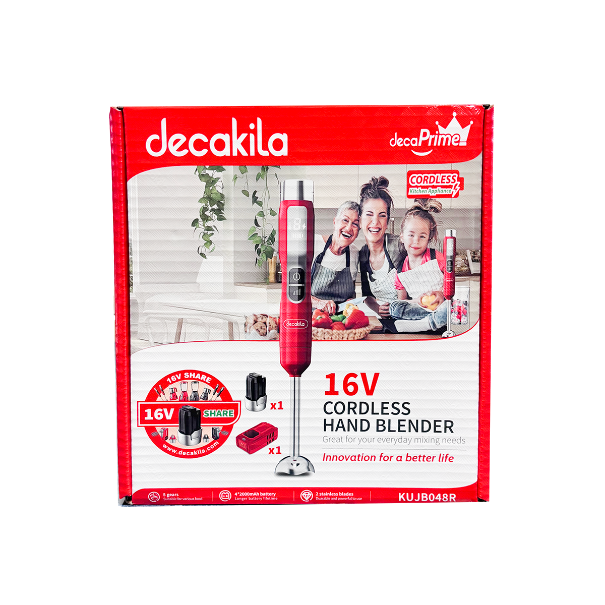 Batidora de Inmersión 5 Velocidades Inalámbrica con Batería Recargable Roja Decakila KUJB048R