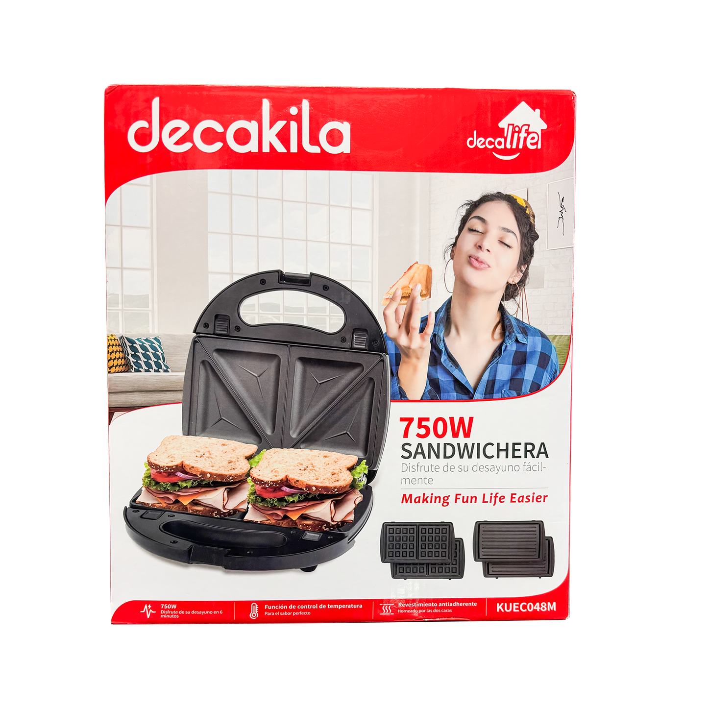 Sandwichera 3 en 1 Placas Intercambiables 750 W Decakila KUEC048M (Caja de 6 Piezas)
