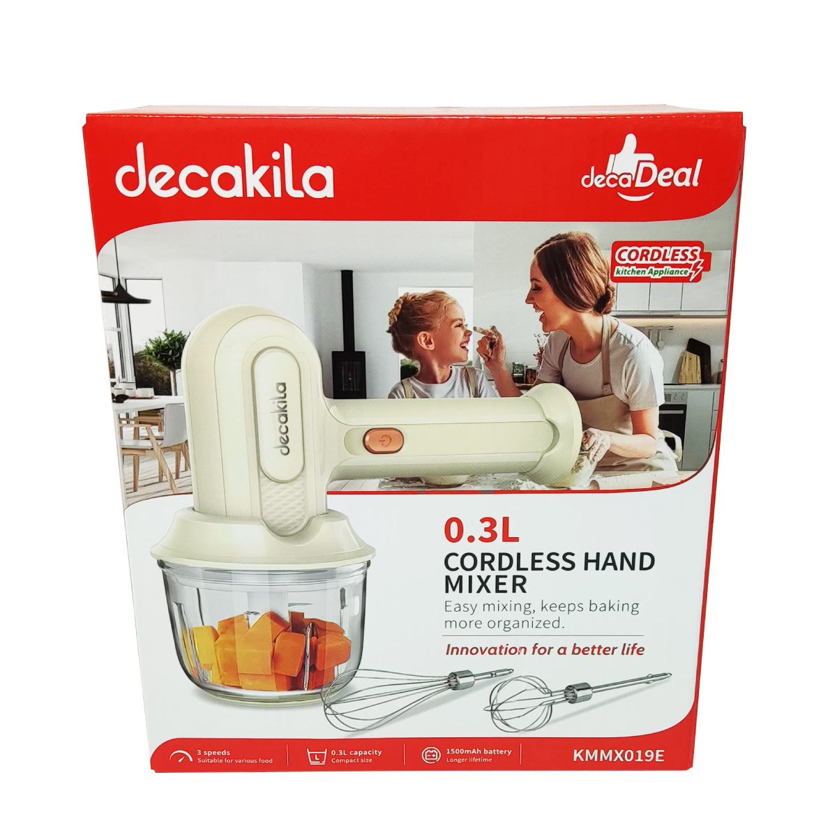 Combo Crema: Batidora de Inmersión 1 Velocidad + Batidora de Mano con Tazón de Vidrio Blanco Decakila