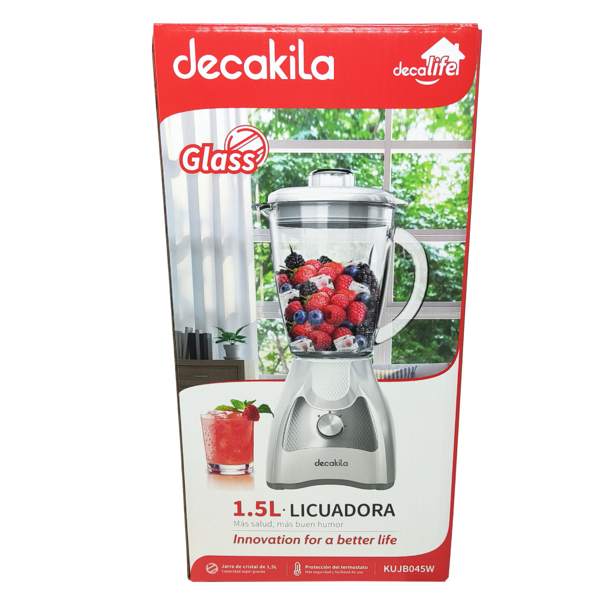 Licuadora 2 Velocidades + Pulso Vaso de Vidrio Blanco Decakila KUJB045W (Caja de 4 Piezas)
