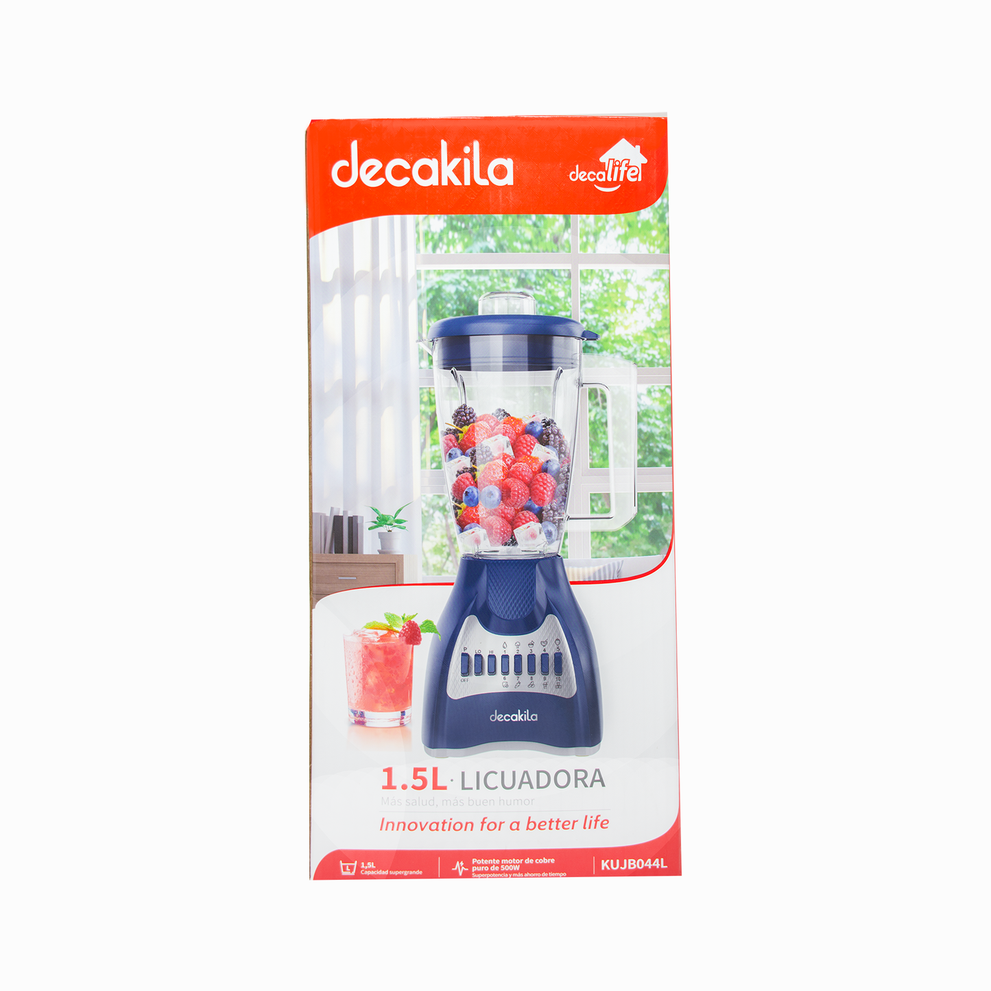 Licuadora 10 Velocidades Vaso de Plástico Azul Decakila KUJB044L (Caja de 4 Piezas)