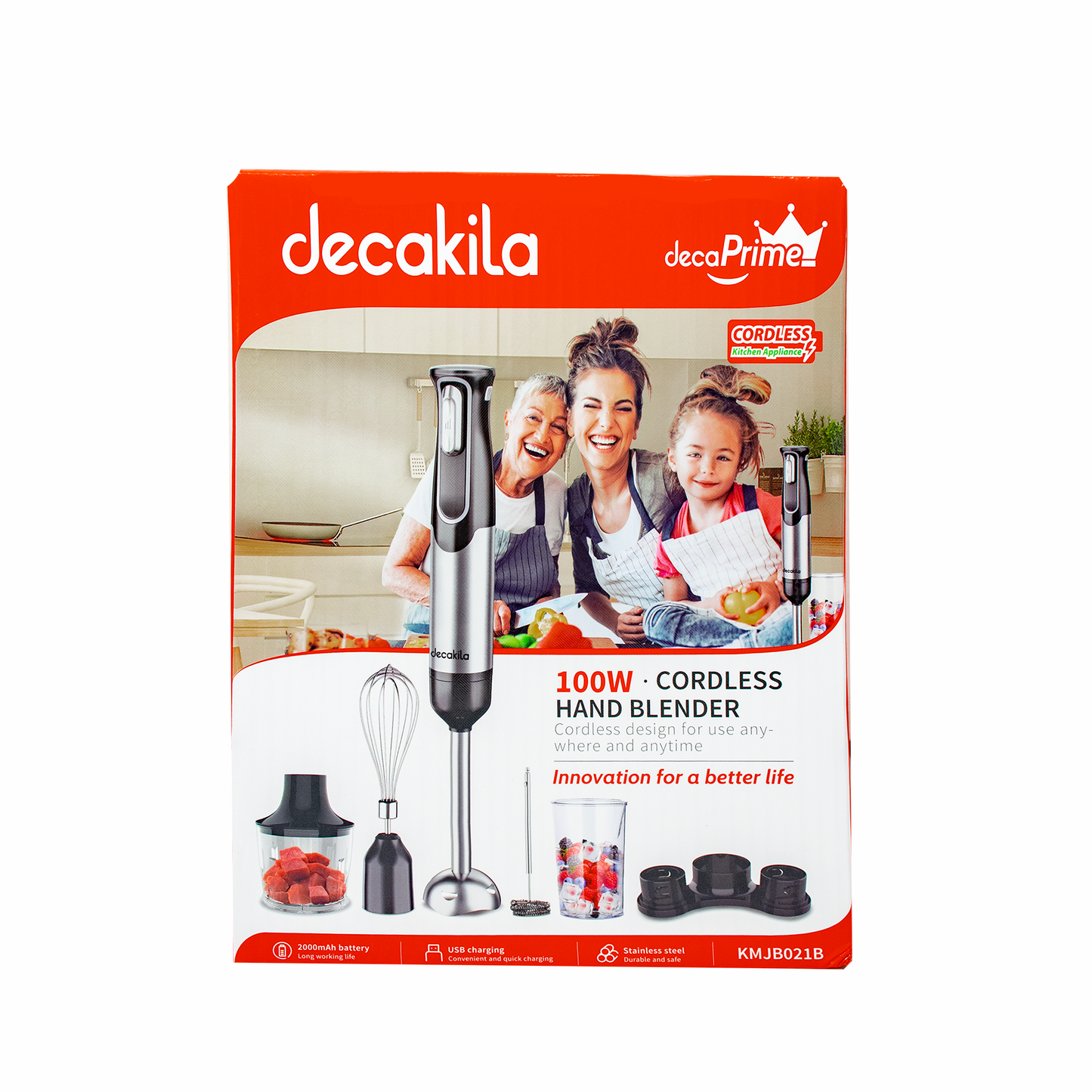 Batidora de Inmersión Inalámbrica con Accesorios 5 en 1 Negro Decakila KMJB021B (Caja de 6 Piezas)