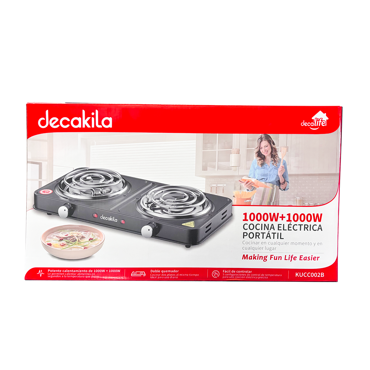 Parrilla eléctrica 2 quemadores de resistencia Decakila KUCC002B (Caja de 8 Piezas)