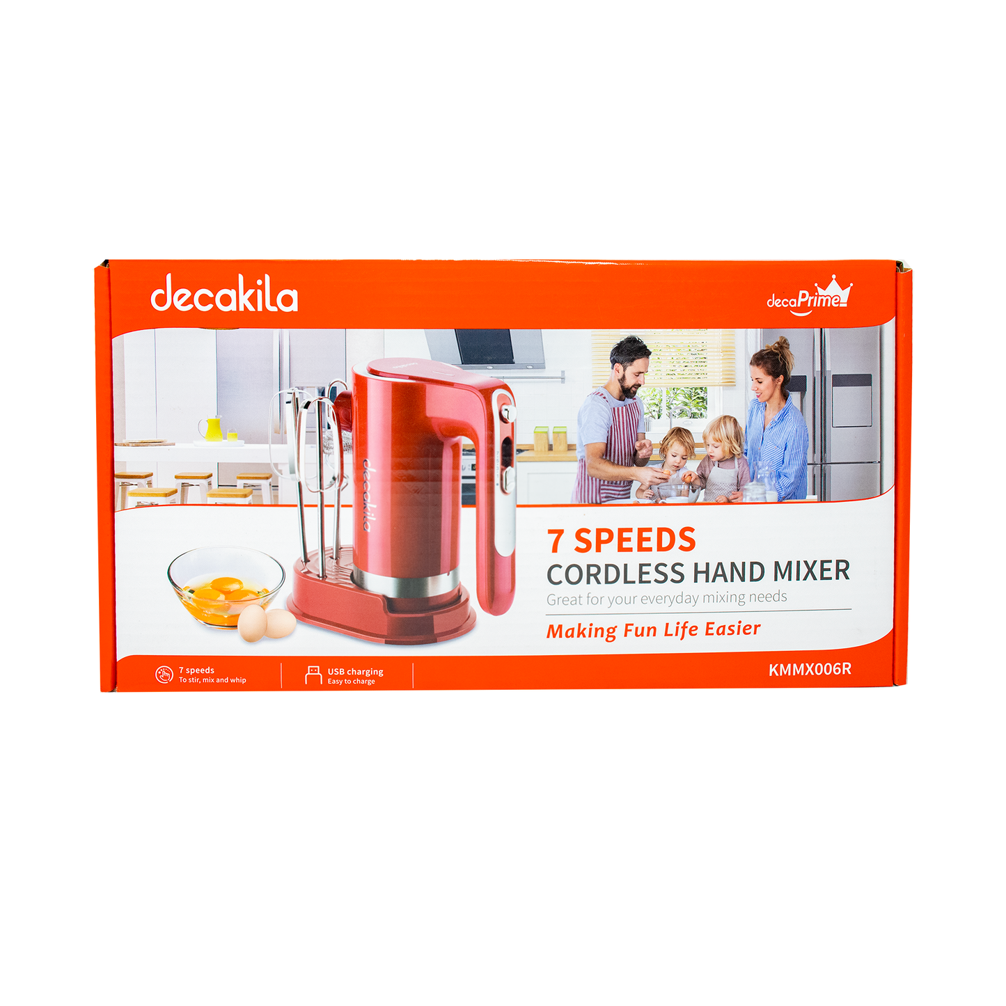 Batidora de Mano 7 Velocidades Inalámbrica con Accesorios Roja Decakila KMMX006R