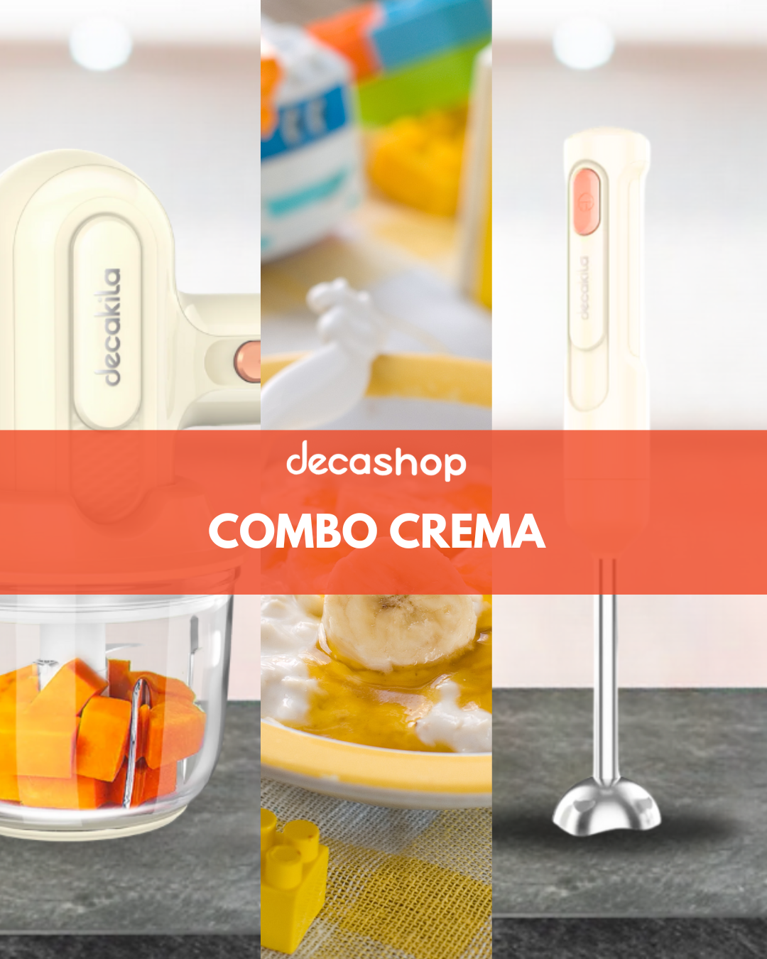 Combo Crema: Batidora de Inmersión 1 Velocidad + Batidora de Mano con Tazón de Vidrio Blanco Decakila