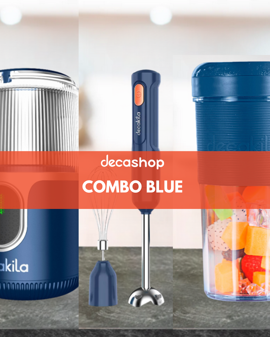 Combo Blue: Licuadora Personal + Batidora de Inmersión + Molino de Café Inalámbrico Azul Decakila
