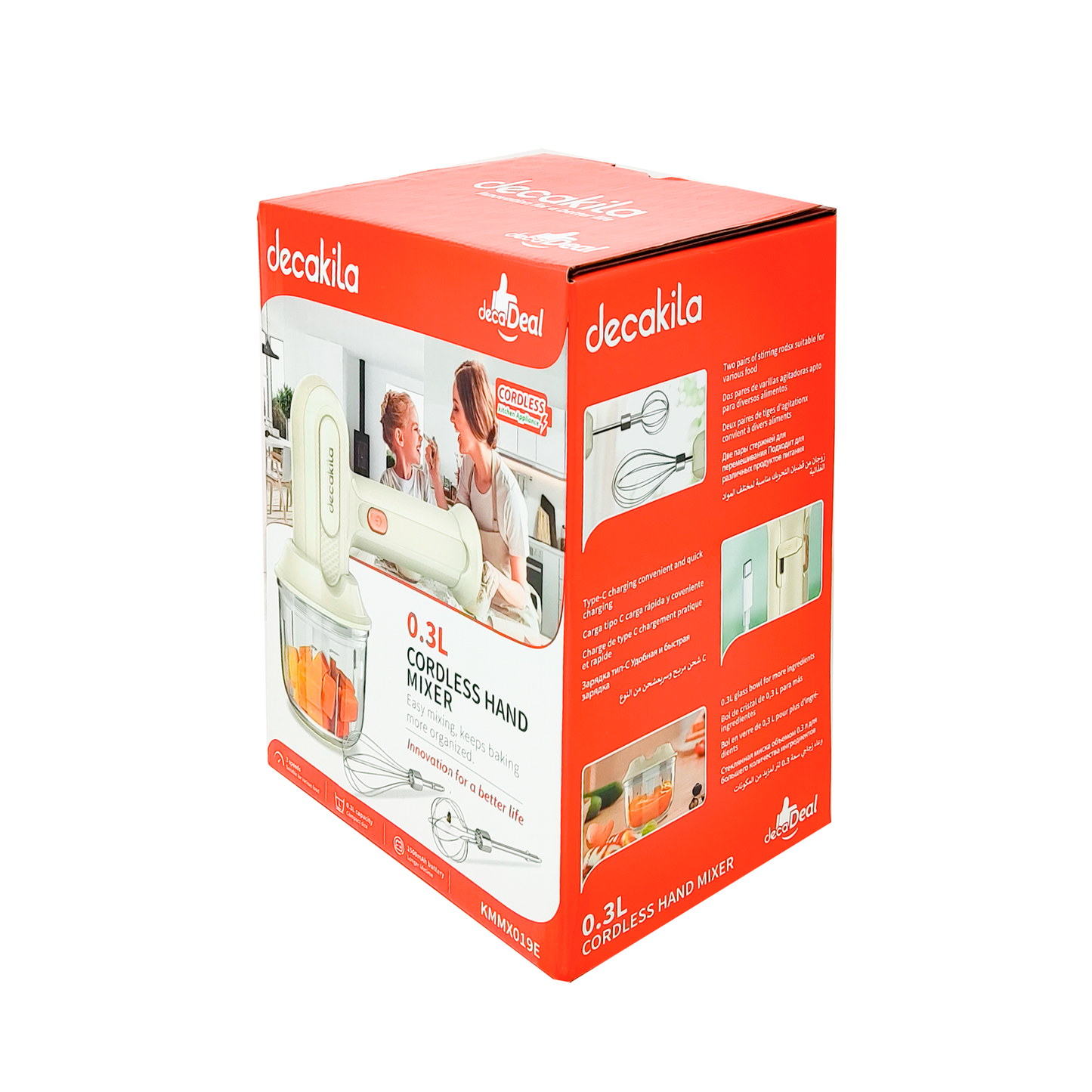 Batidora de Mano Inalámbrica 3 Velocidades con Tazón Procesador de 300 ml Blanca Decakila KMMX019E (Caja con 6 Piezas)