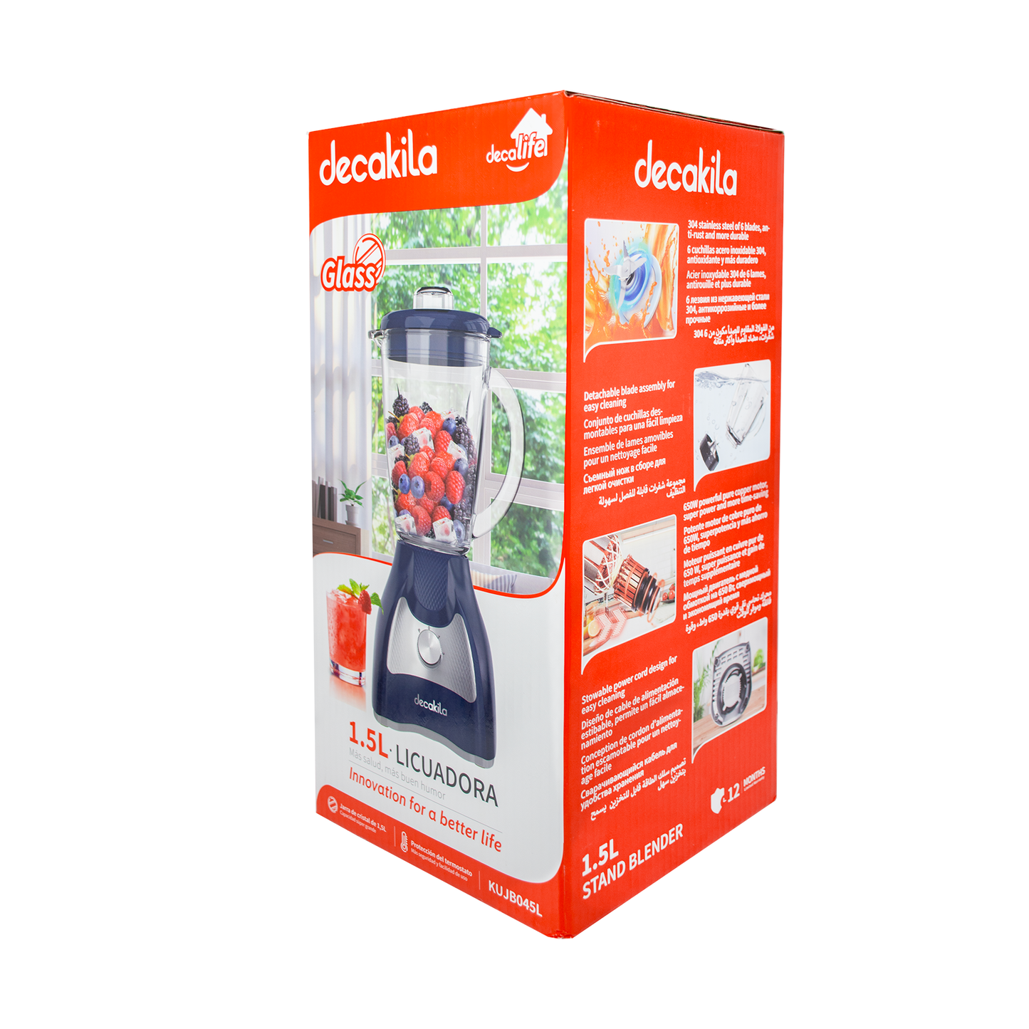 Licuadora 2 Velocidades + Pulso Vaso de Vidrio Azul Decakila KUJB045L (Caja de 4 Piezas)