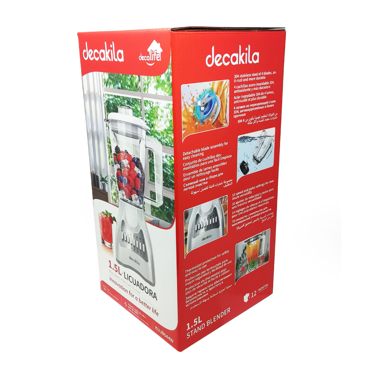 Licuadora 10 Velocidades Vaso de Plástico Blanca Decakila KUJB044W (Caja de 4 Piezas)