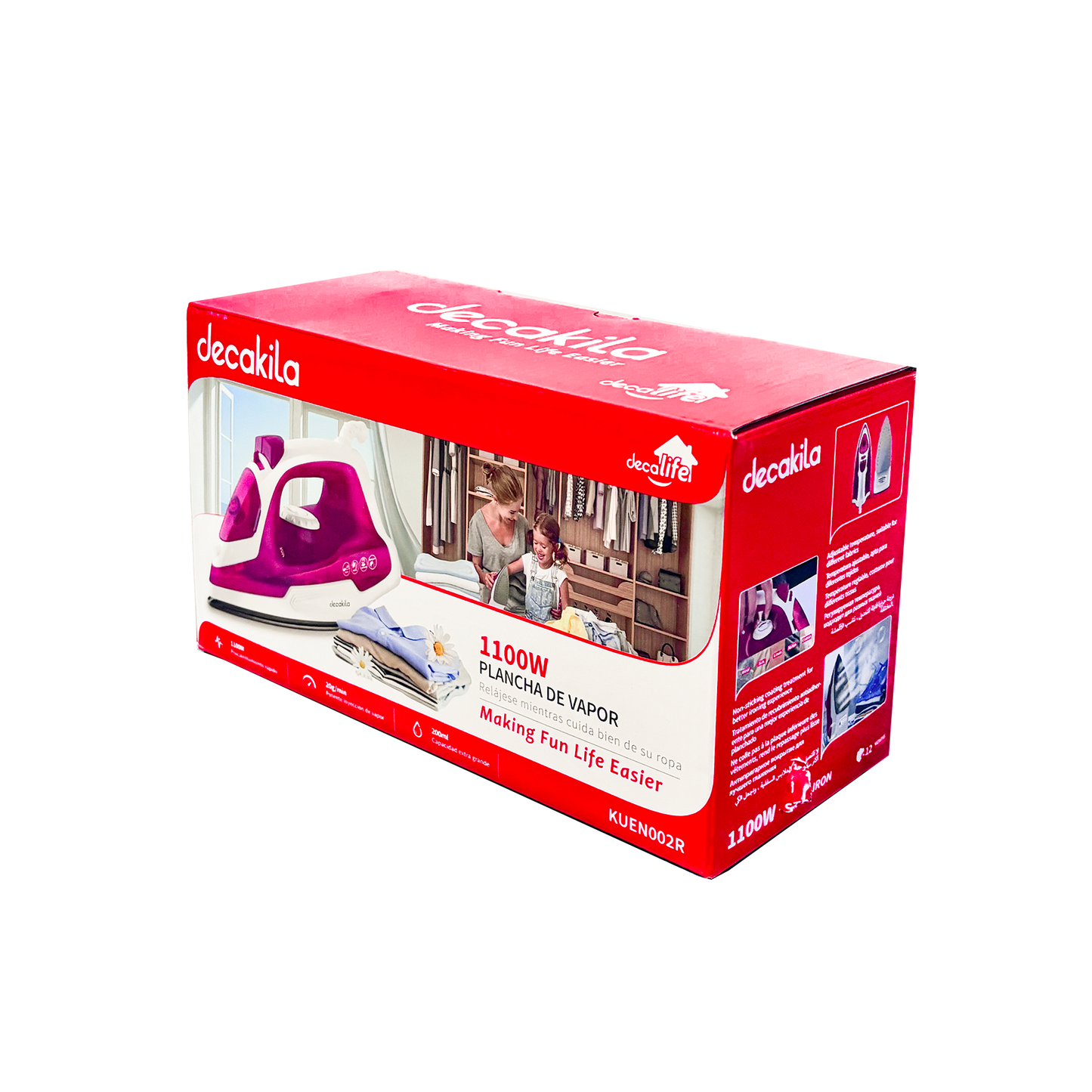 Plancha de Vapor Suela Antiadherente 1100 W Rosa Decakila KUEN002R (Caja con 12 Piezas)