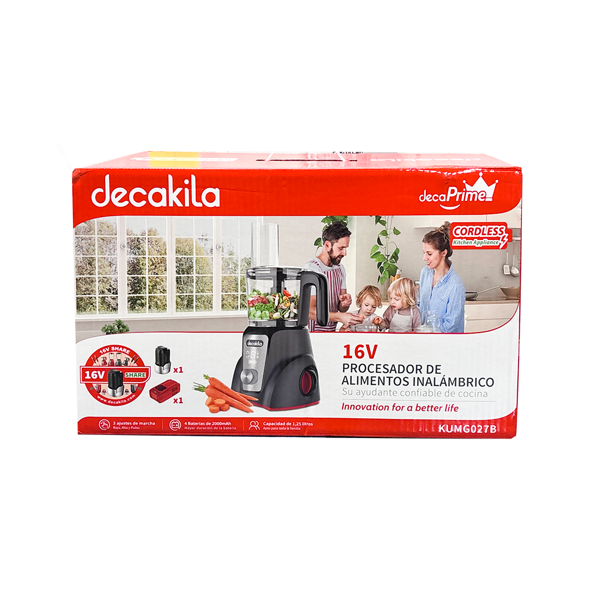 Procesador de Alimentos 1.25 L Inalámbrico con Batería Recargable Negro Decakila KUMG027B (Caja de 4 Piezas)