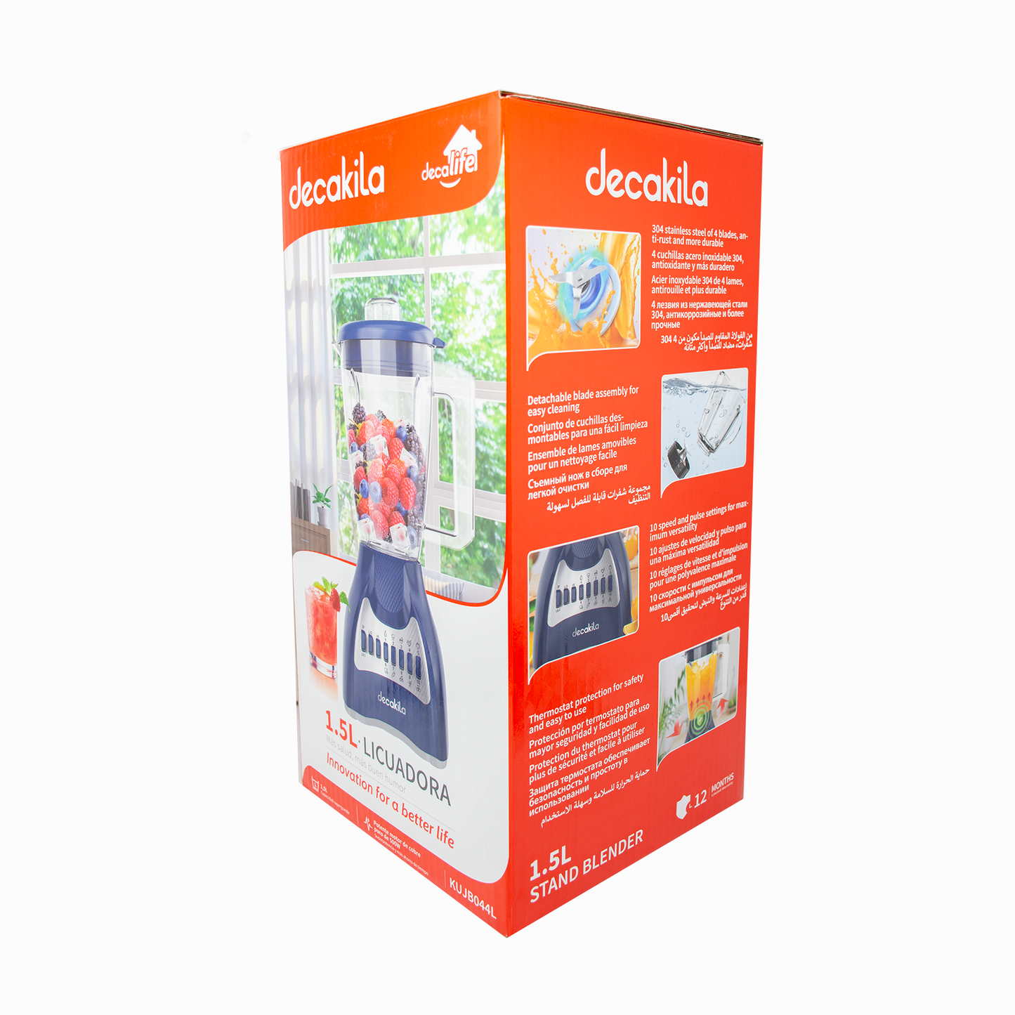 Licuadora 10 Velocidades Vaso de Plástico Azul Decakila KUJB044L (Caja de 4 Piezas)
