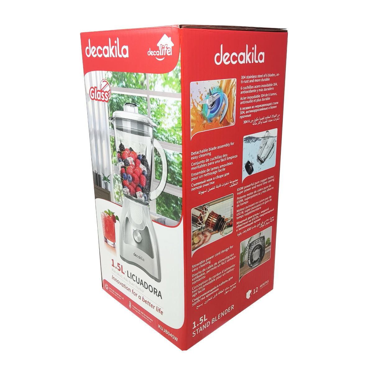 Licuadora 2 Velocidades + Pulso Vaso de Vidrio Blanco Decakila KUJB045W (Caja de 4 Piezas)