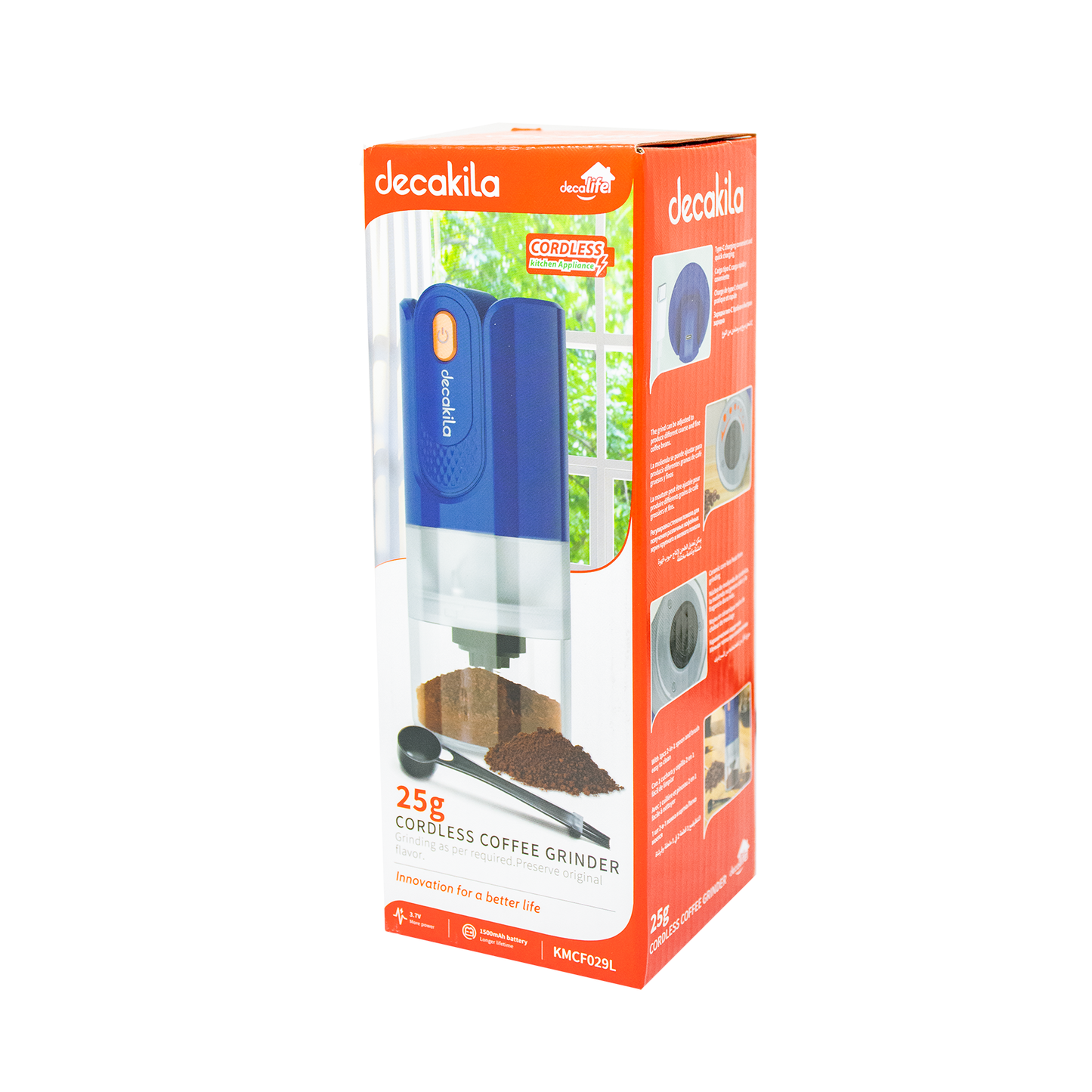 Molino de Café 25g Inalámbrico Azul Decakila KMCF029L (Caja de 12 Piezas)