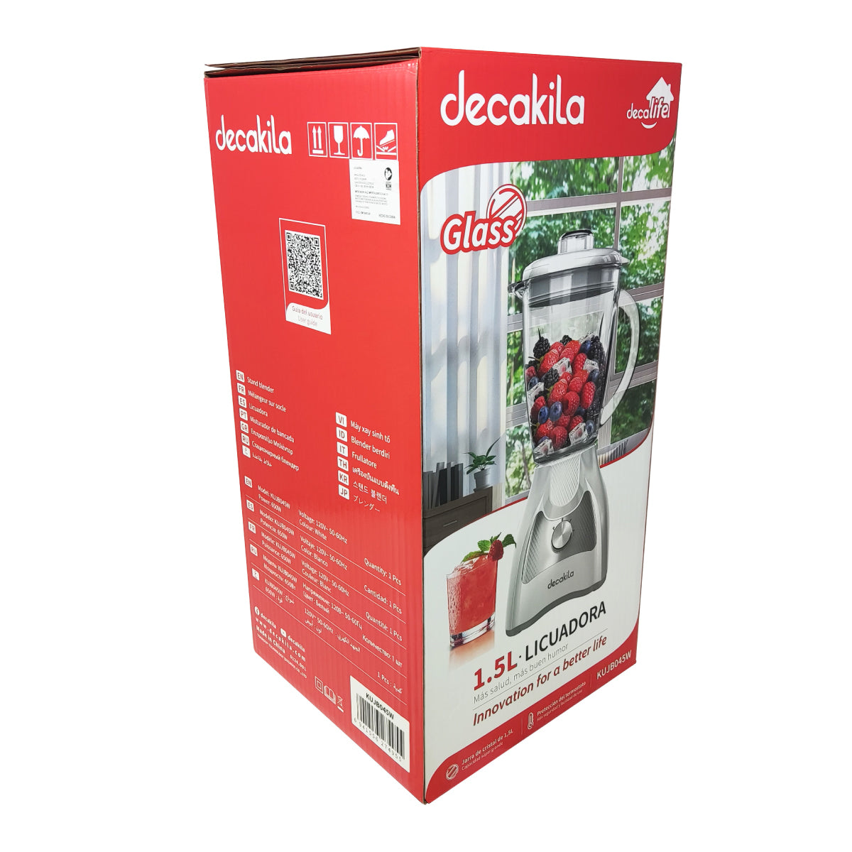 Licuadora 2 Velocidades + Pulso Vaso de Vidrio Blanco Decakila KUJB045W (Caja de 4 Piezas)