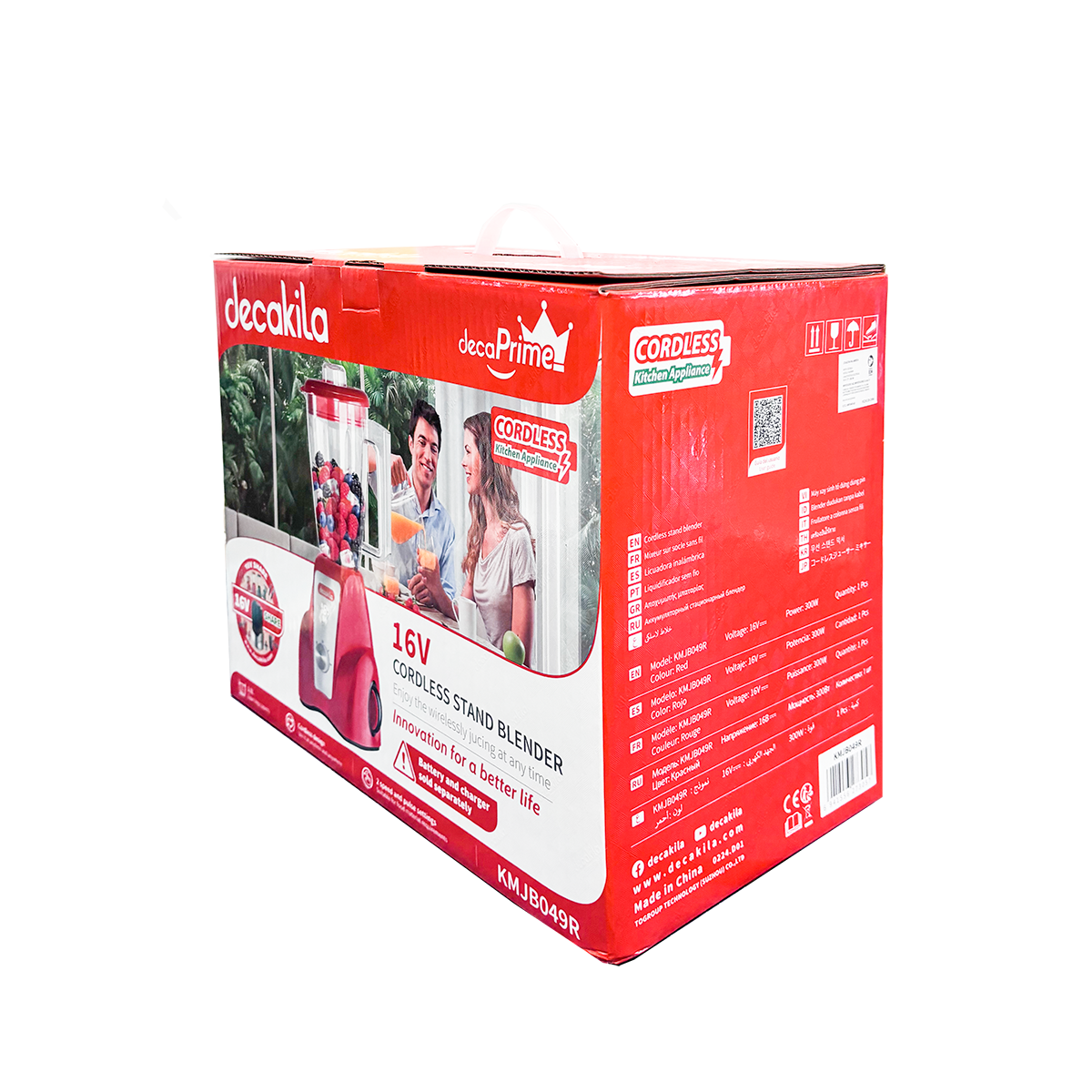 Licuadora 2 Velocidades Vaso de Plástico 1.5 L Inalámbrica de Batería Roja Decakila KMJB049R (Caja de 4 Piezas)