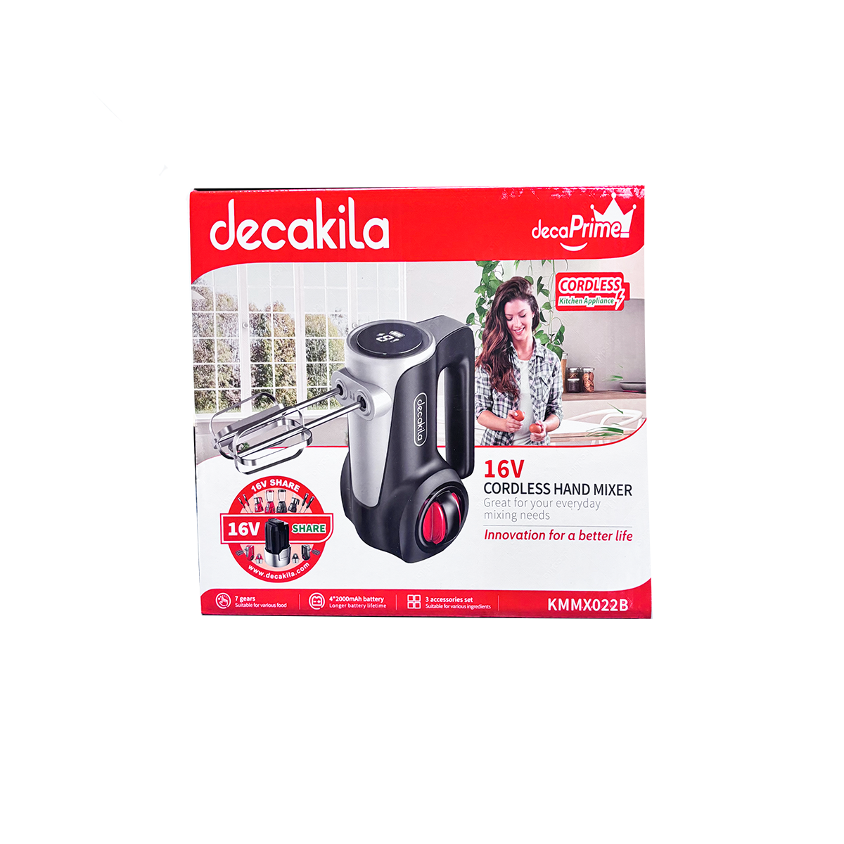 Batidora de Mano 7 Velocidades Inalámbrica de Batería Negra Decakila KMMX022B