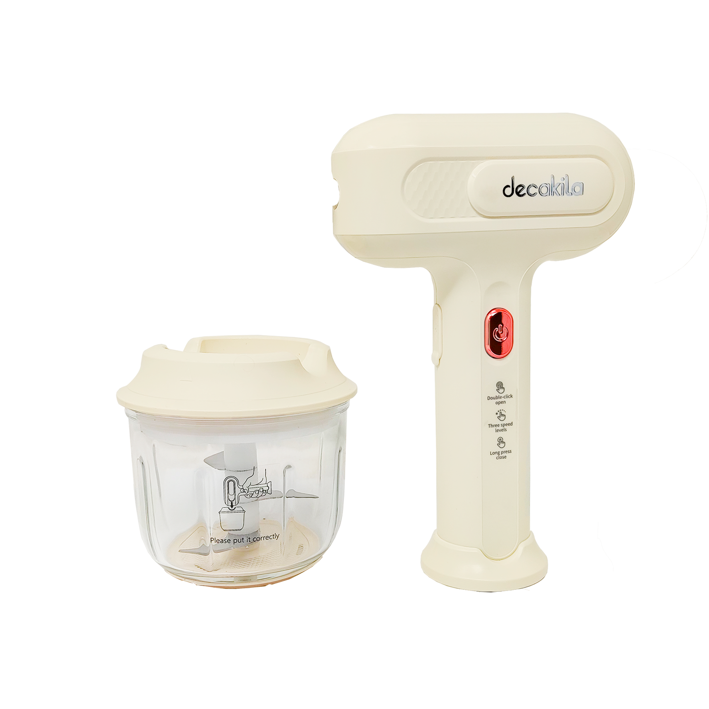 Batidora de Mano Inalámbrica 3 Velocidades con Tazón Procesador de 300 ml Blanca Decakila KMMX019E (Caja con 6 Piezas)