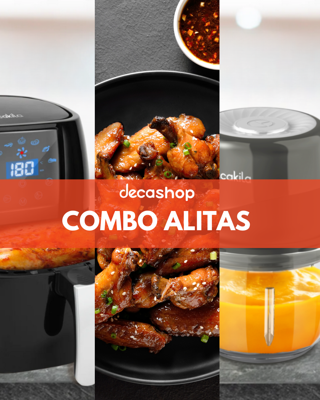 Combo Alitas: Freidora de Aire 4.5 L + Mini Procesador de Alimentos Inalámbrico Negro Decakila