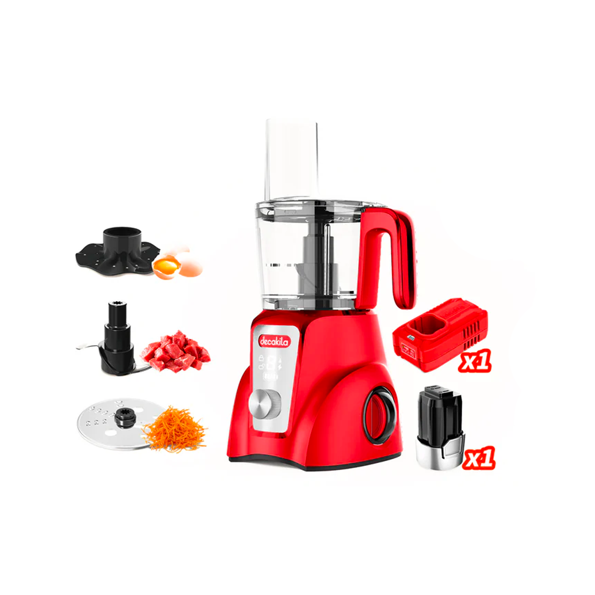 Procesador de Alimentos 1.25 L Inalámbrico con Batería Recargable Rojo Decakila KUMG027R