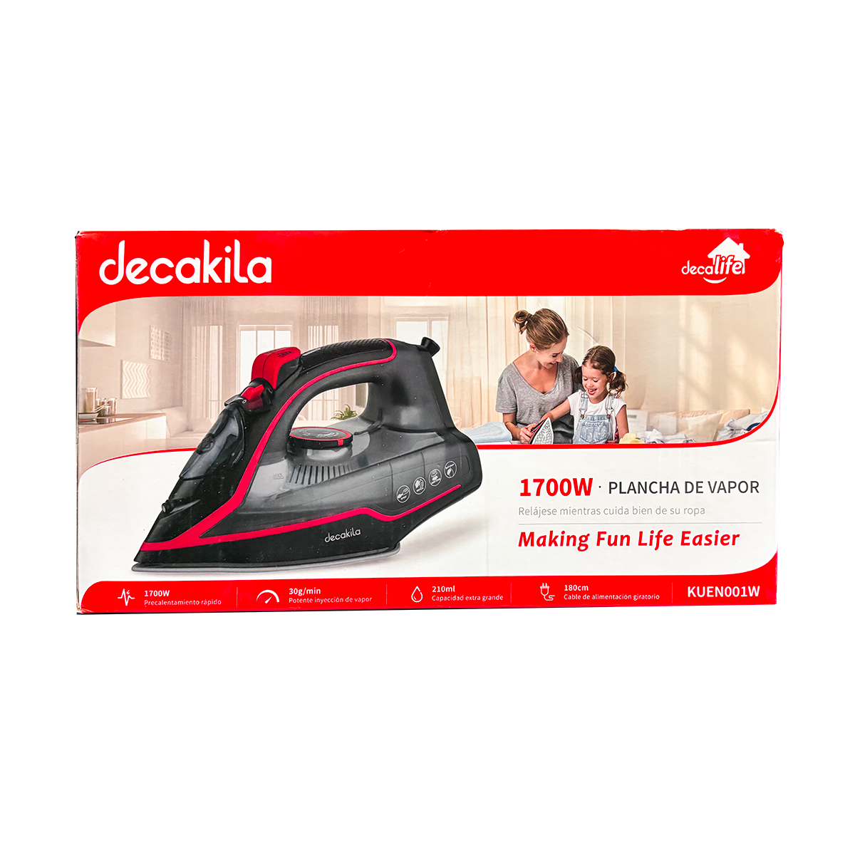 Plancha de Vapor Suela Antiadherente 1700 W Negro/Rojo Decakila KUEN001W
