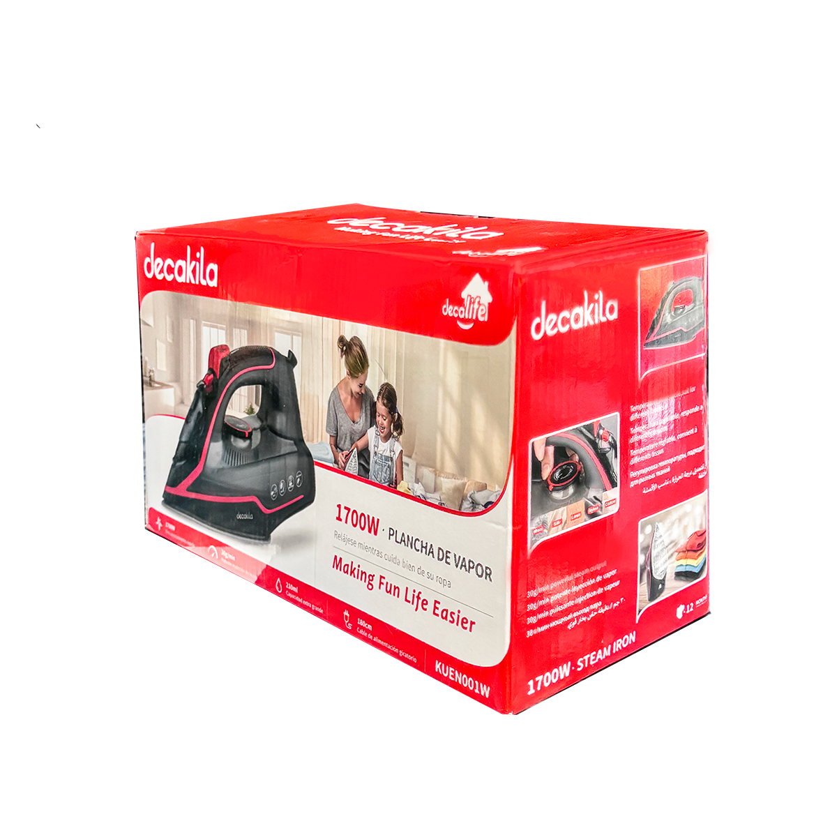 Plancha de Vapor Suela Antiadherente 1700 W Negro/Rojo Decakila KUEN001W