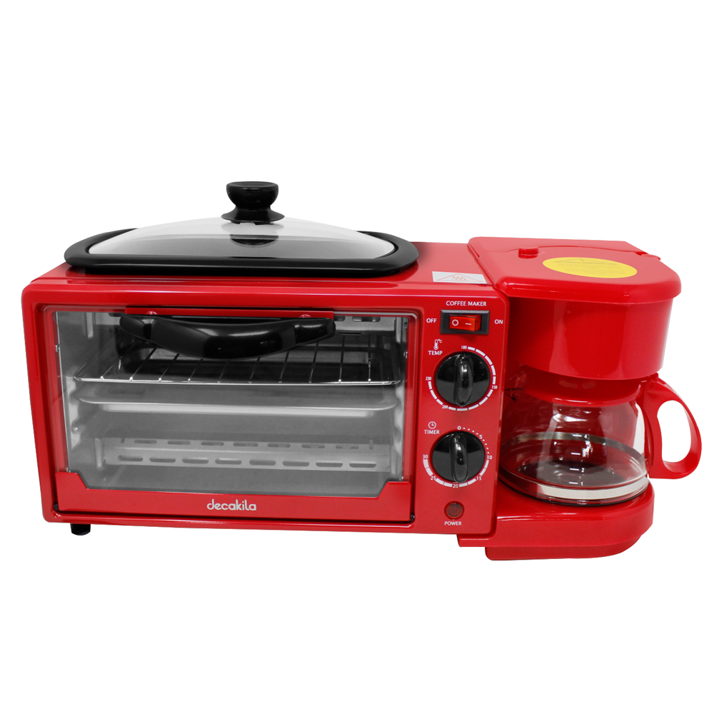 Estación de Desayuno 3 en 1 Cafetera, Horno y Parrilla Decakila KUEV003R (CAJA DE 4 PZAS)