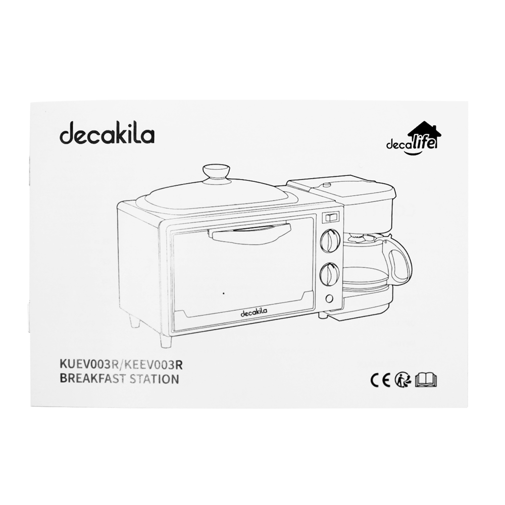 Estación de Desayuno 3 en 1 Cafetera, Horno y Parrilla Decakila KUEV003R (CAJA DE 4 PZAS)