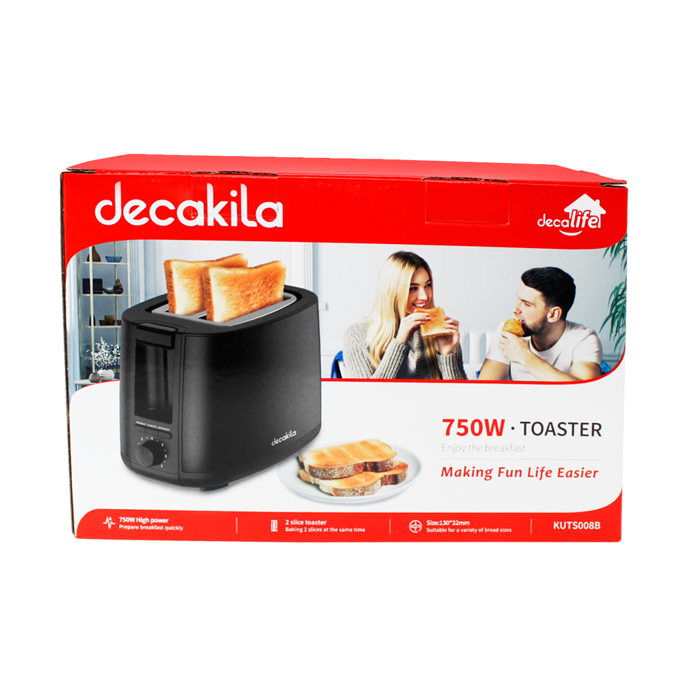 Tostador 2 Rebanadas 750 W Negro Decakila KUTS008B (Caja de 6 Piezas)