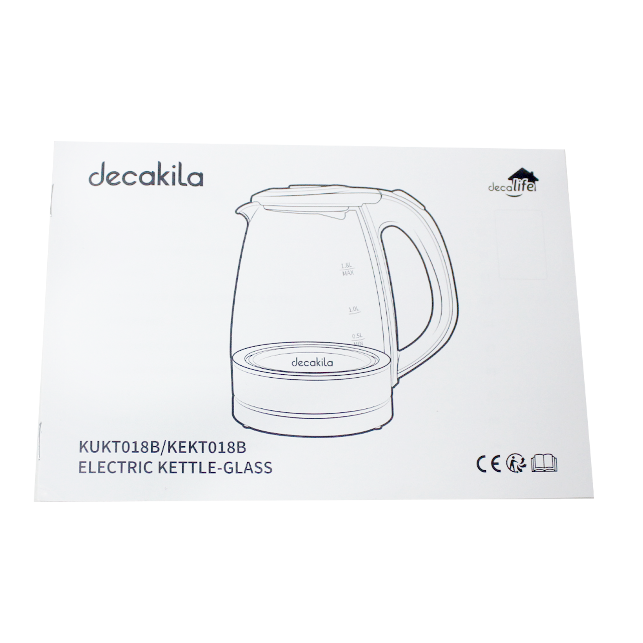 Hervidor Eléctrico 1.8 L Jarra de Vidrio con Led Decakila KUKT018B (CAJA DE 6 PZAS)