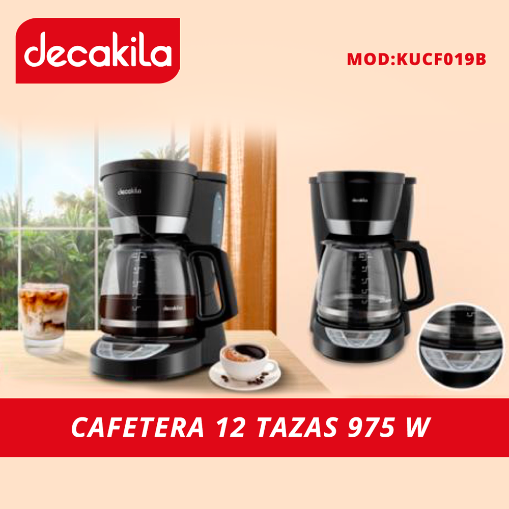 Cafetera de Goteo 12 Tazas (1.8 L) 975 W Programable Negro Decakila KUCF019B