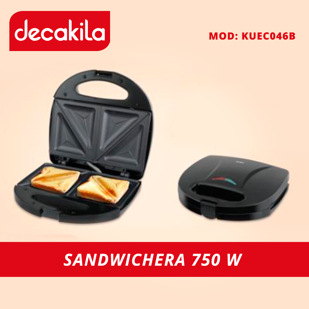 Sandwichera 2 Panes con Antiadherente 750 W Negro Decakila KUEC046B