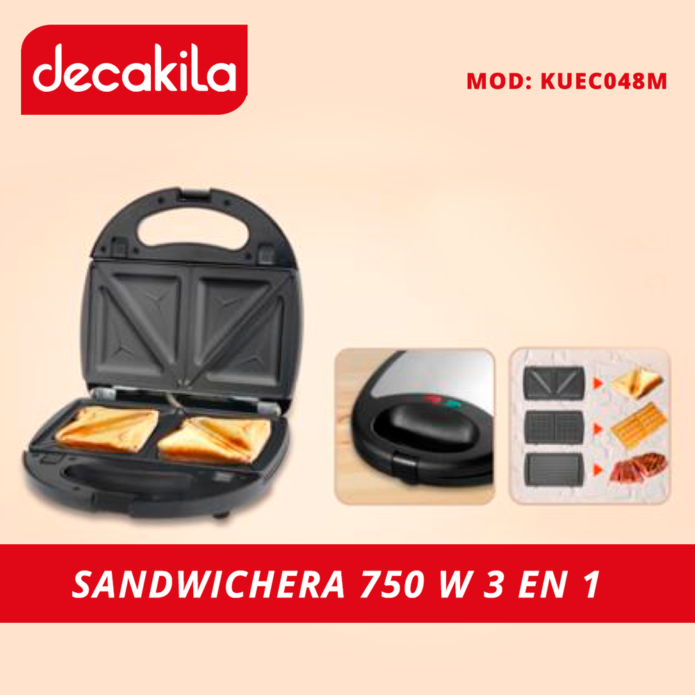 Sandwichera 3 en 1 Placas Intercambiables 750 W Decakila KUEC048M