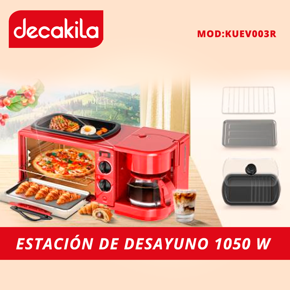 Estación de Desayuno 3 en 1 Cafetera, Horno y Parrilla Decakila KUEV003R