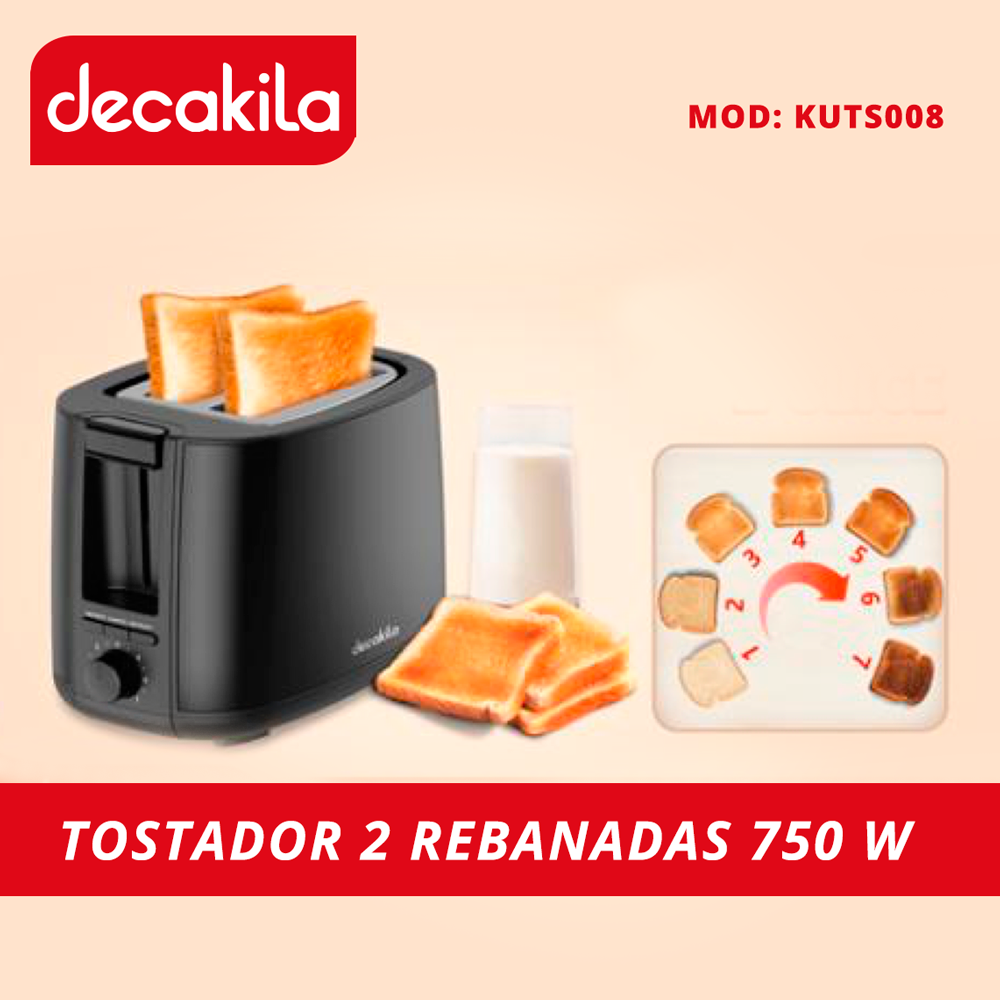 Tostador 2 Rebanadas 750 W Negro Decakila KUTS008B