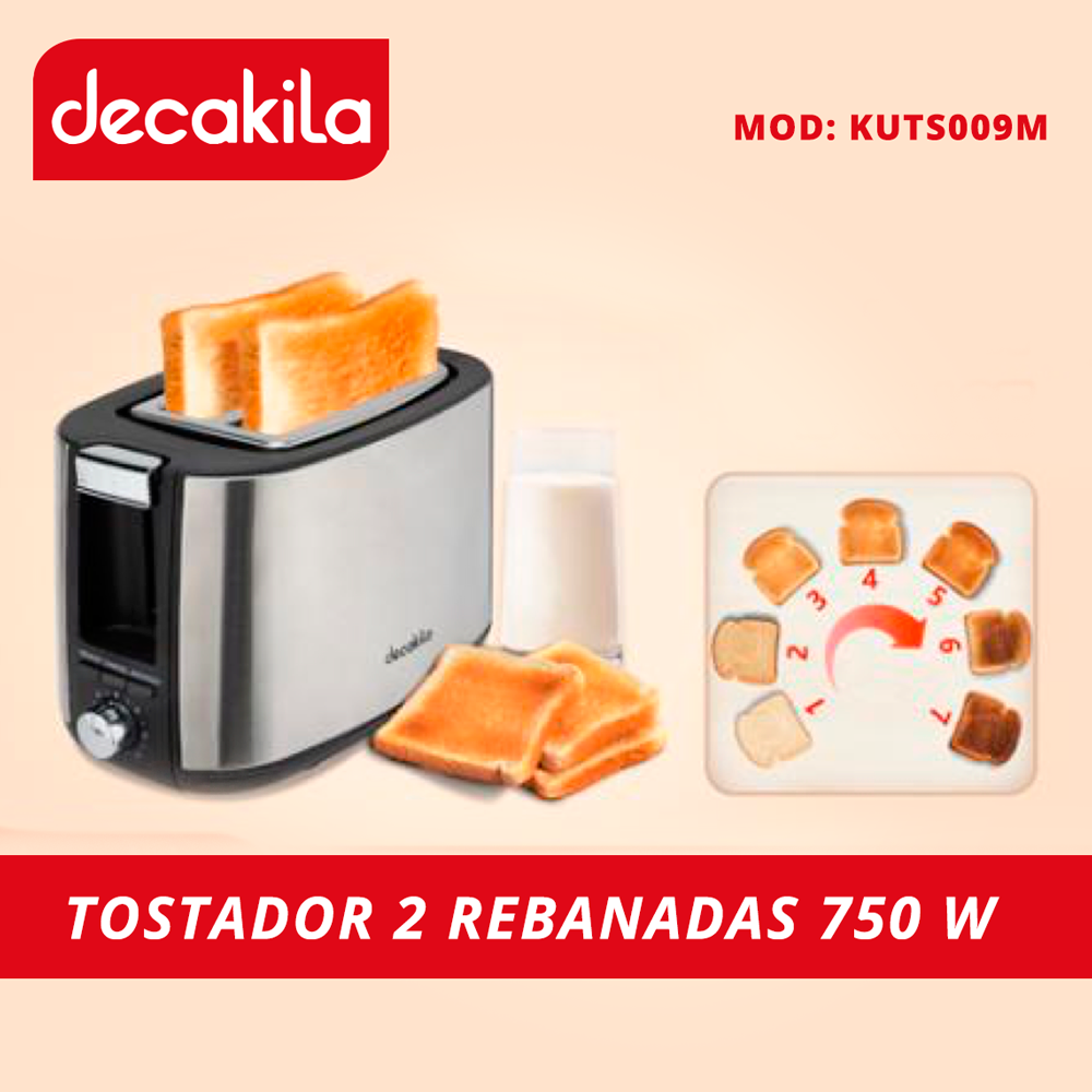 Tostador 2 Rebanadas Acero Inoxidable 750 W Decakila KUTS009M