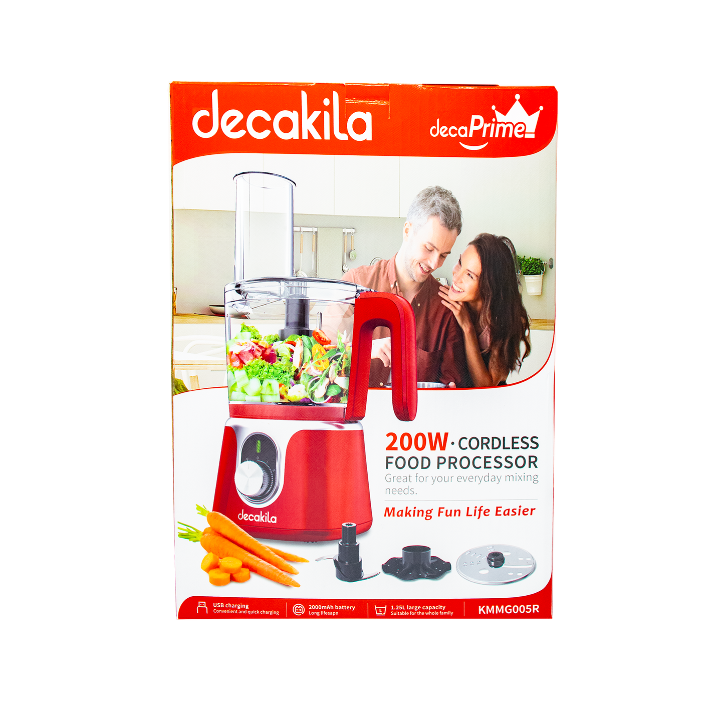 Procesador de alimentos Inalámbrico con Accesorios Rojo Decakila KMMG005R