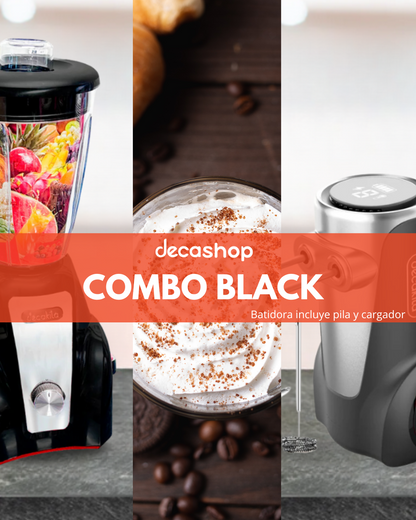 Combo Black: Licuadora 2 Velocidades + Batidora de Mano de Batería Inalámbrica Negro Decakila