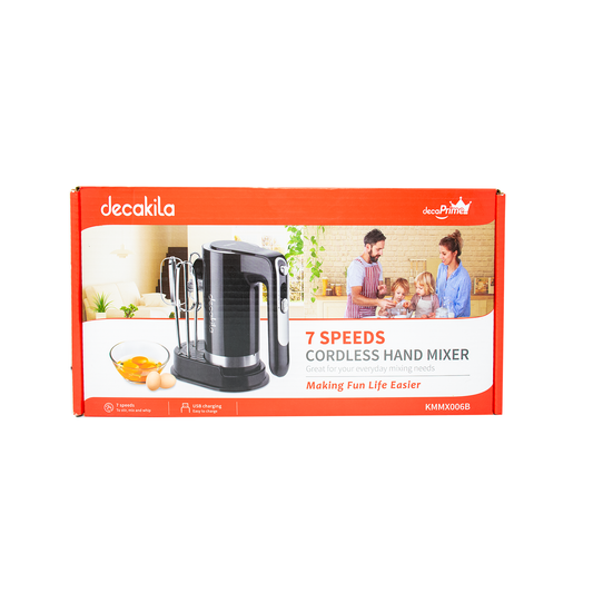 Batidora de Mano 7 Velocidades Inalámbrica con Accesorios Negro Decakila KMMX006B (CAJA DE 6 PZAS)