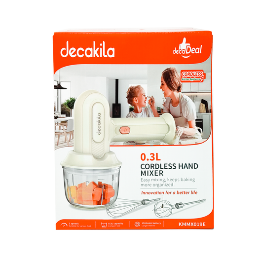 Batidora de Mano Inalámbrica 3 Velocidades con Tazón Procesador de 300 ml Blanca Decakila KMMX019E (Caja con 6 Piezas)