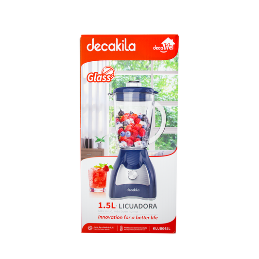 Licuadora 2 Velocidades + Pulso Vaso de Vidrio Azul Decakila KUJB045L (Caja de 4 Piezas)