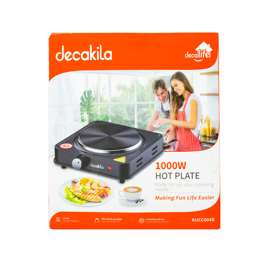 Parrilla Eléctrica Con Base Tipo Plato 1000W Negro Decakila KUCC004B (Caja con 12 Piezas)