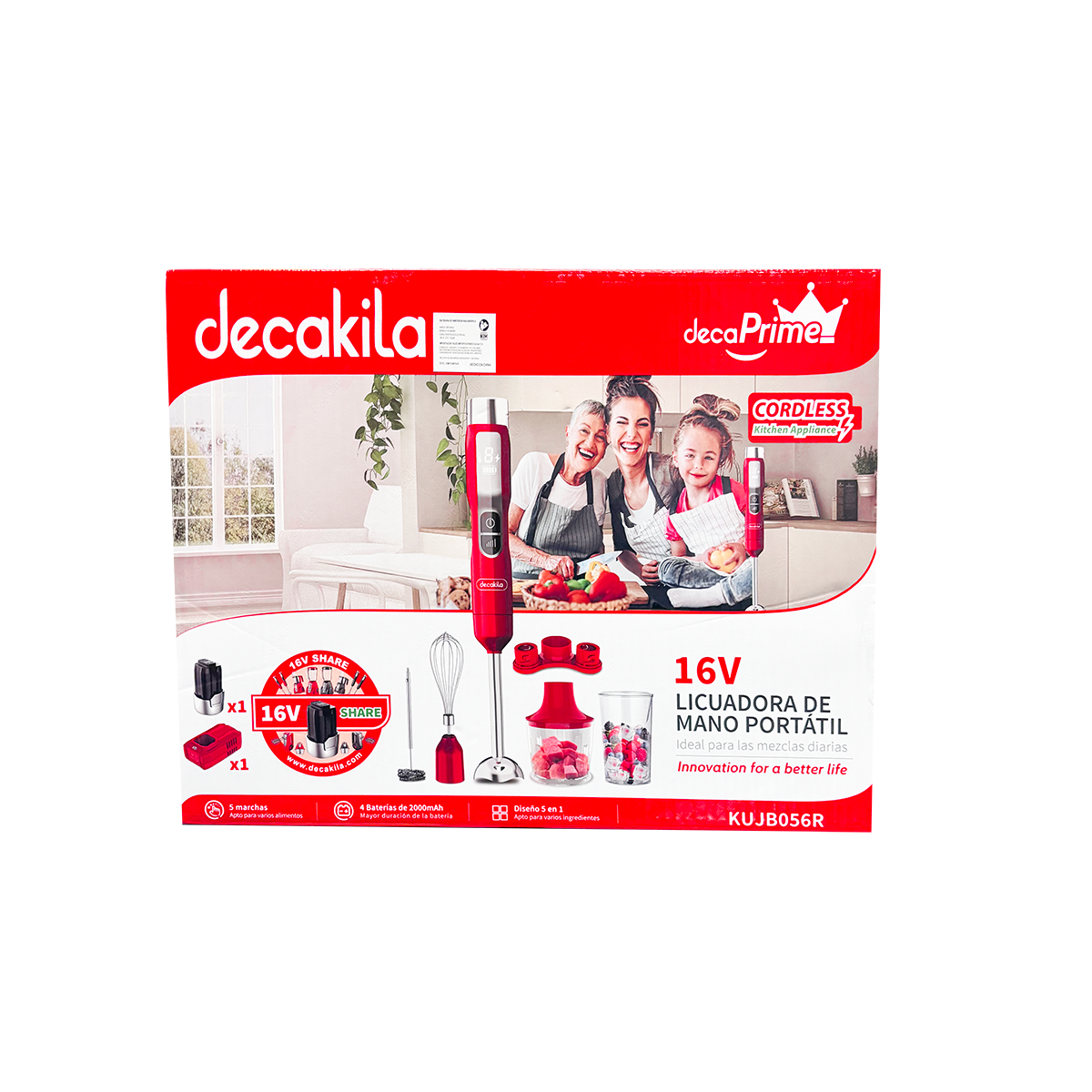 Batidora de Inmersión Inalámbrica 5 Velocidades con Accesorios 5 en 1 Rojo Decakila KUJB056R