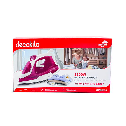Plancha de Vapor Suela Antiadherente 1100 W Rosa Decakila KUEN002R (Caja con 12 Piezas)