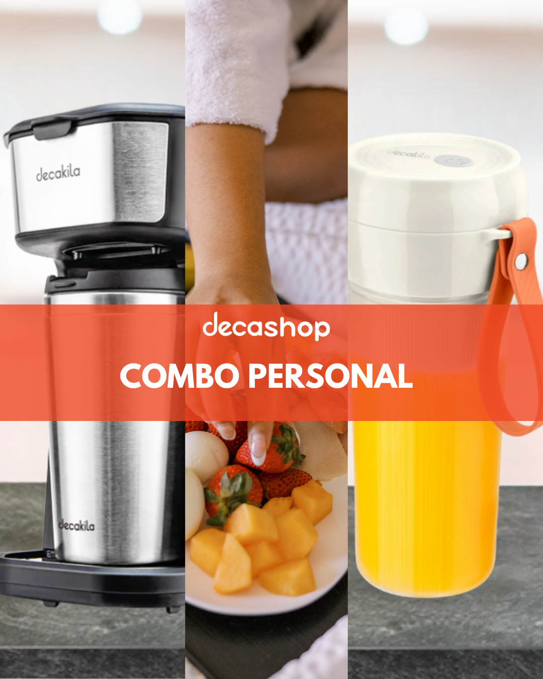 Combo Personal: Cafetera Personal con Termo + Licuadora Personal Inalámbrica Decakila