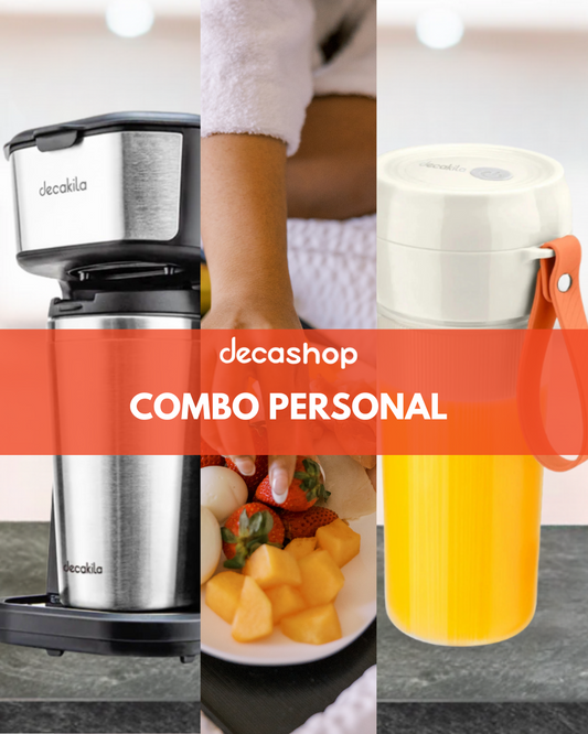 Combo Personal: Cafetera Personal con Termo + Licuadora Personal Inalámbrica Decakila