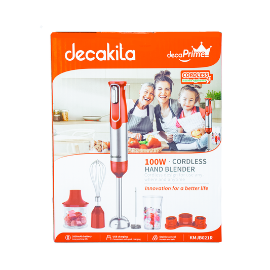 Batidora de Inmersión Inalámbrica con Accesorios 5 en 1 Roja Decakila KMJB021R (Caja con 6 Piezas)