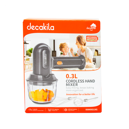 Batidora de Mano Inalámbrica 3 Velocidades con Tazón Procesador de 300 ml Negra Decakila KMMX019G