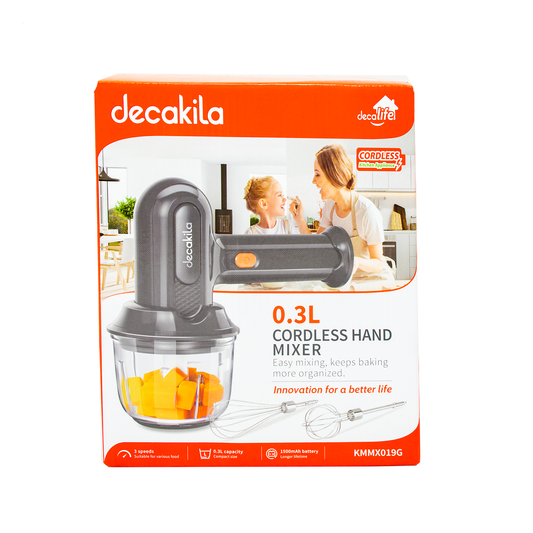 Batidora de Mano Inalámbrica 3 Velocidades con Tazón Procesador de 300 ml Negra Decakila KMMX019G (Caja con 6 Piezas)