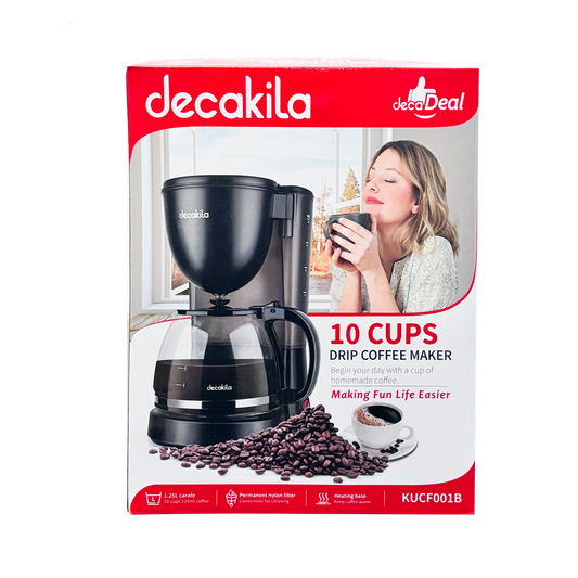 Cafetera de Goteo 10 Tazas (1.25 L) con Filtro Permanente Negra Decakil KUCF001B (Caja de 6 Piezas)